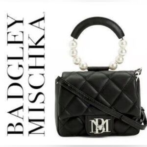 Badgley Mischka Black Clutch Bag w/ Pearl Handle-NWT